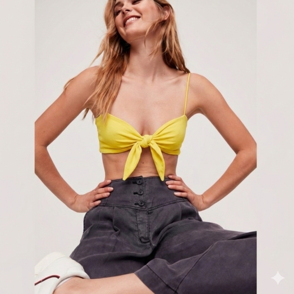 Aritzia Wilfred Free Tie Front Crop Tank Top Yellow Size XXS